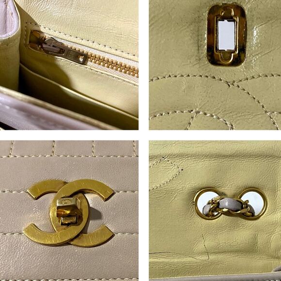 Chanel Medium Flap Bag Classic Vintage 2.55 Cream Handbag Vertical Quilted - Picture 4 of 16